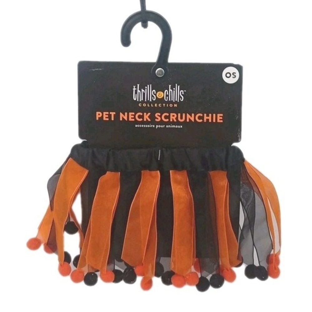 Thrills & Chills Dog Neck Scrunchie Black Orange Halloween Pet Costume NWT